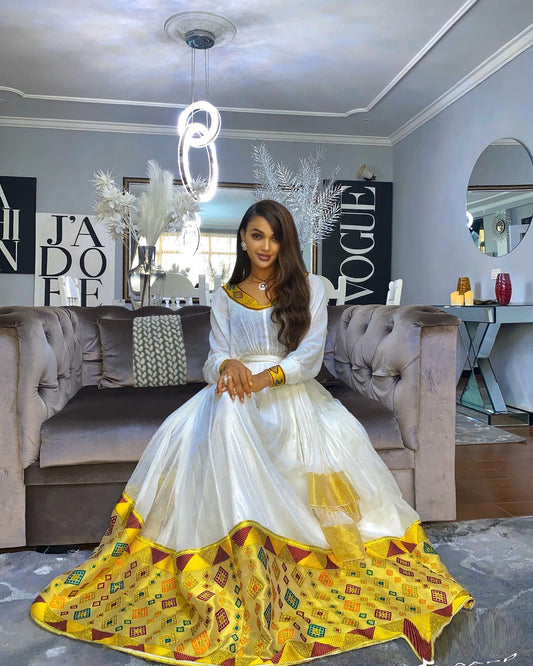 Traditional Ethiopian Dress Featuring Authentic Handwoven Habesha Cloth