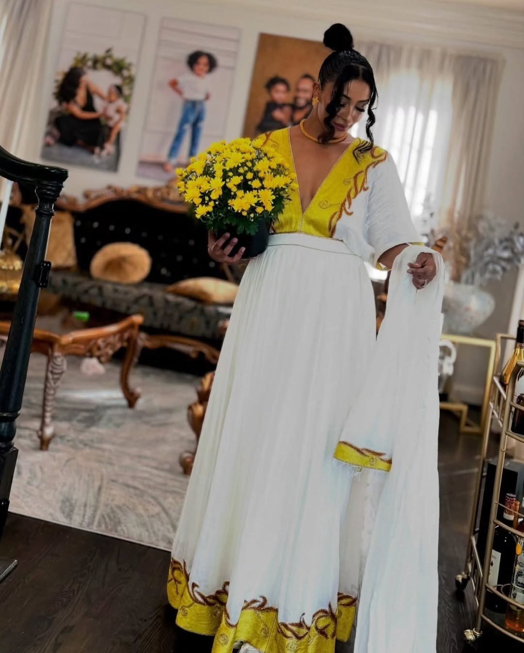 Habesha Kemis Inspired by Traditional Ethiopian Craftsmanship Yellow Woven Habesha Dress Ethiopian Dress 557