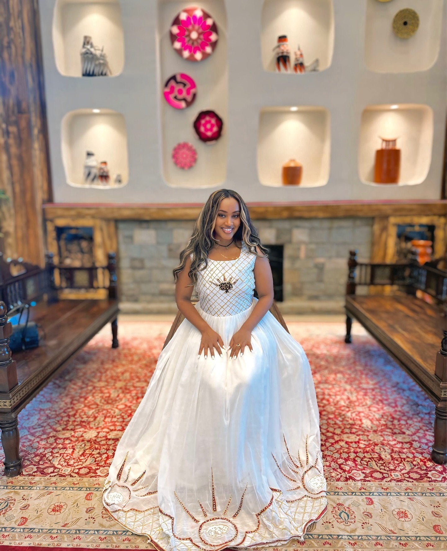 White Habesha Kemis with Elegant Gold Embroidered Detail