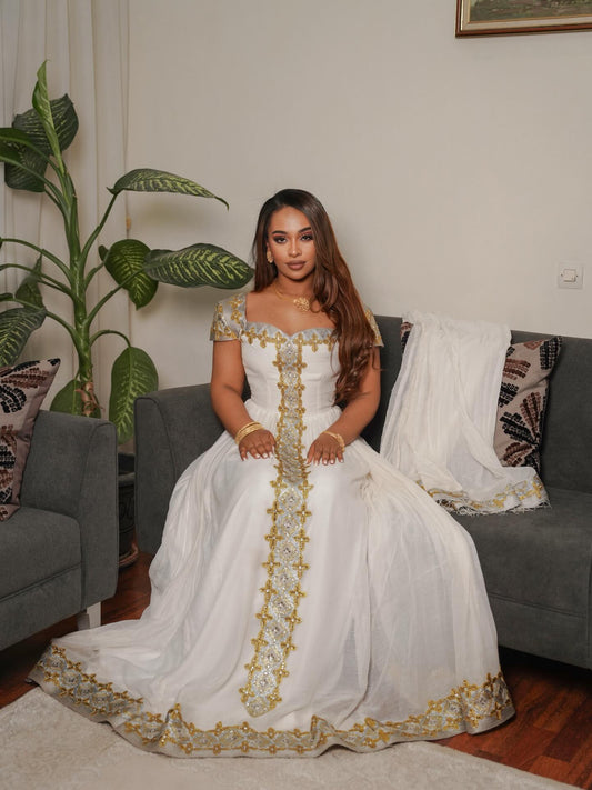 Short sleeve Habesha Dress With Backless Design