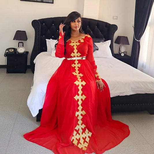 Red Habesha Kemis Traditional Ethiopian & Eritrean Clothing