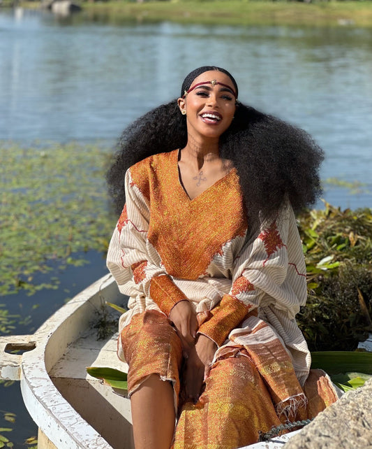 
V-Neck Habesha Kemis Free Size | Traditional Ethiopian Clothing