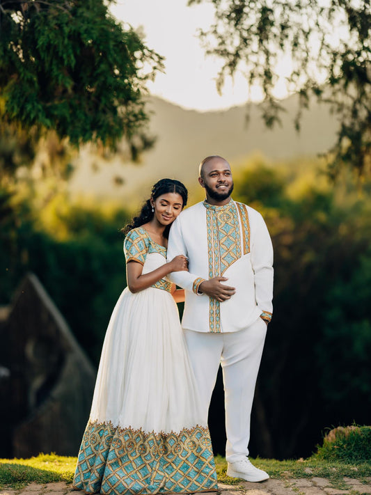 Ethiopian Couple Traditional Clothing Matching Habesha Outfit