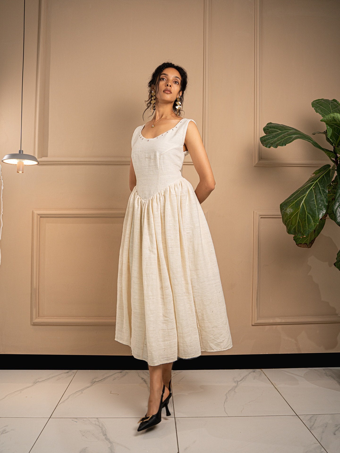 White Sleeveless Habesha Dress | Elegant Ethiopian Traditional Dress