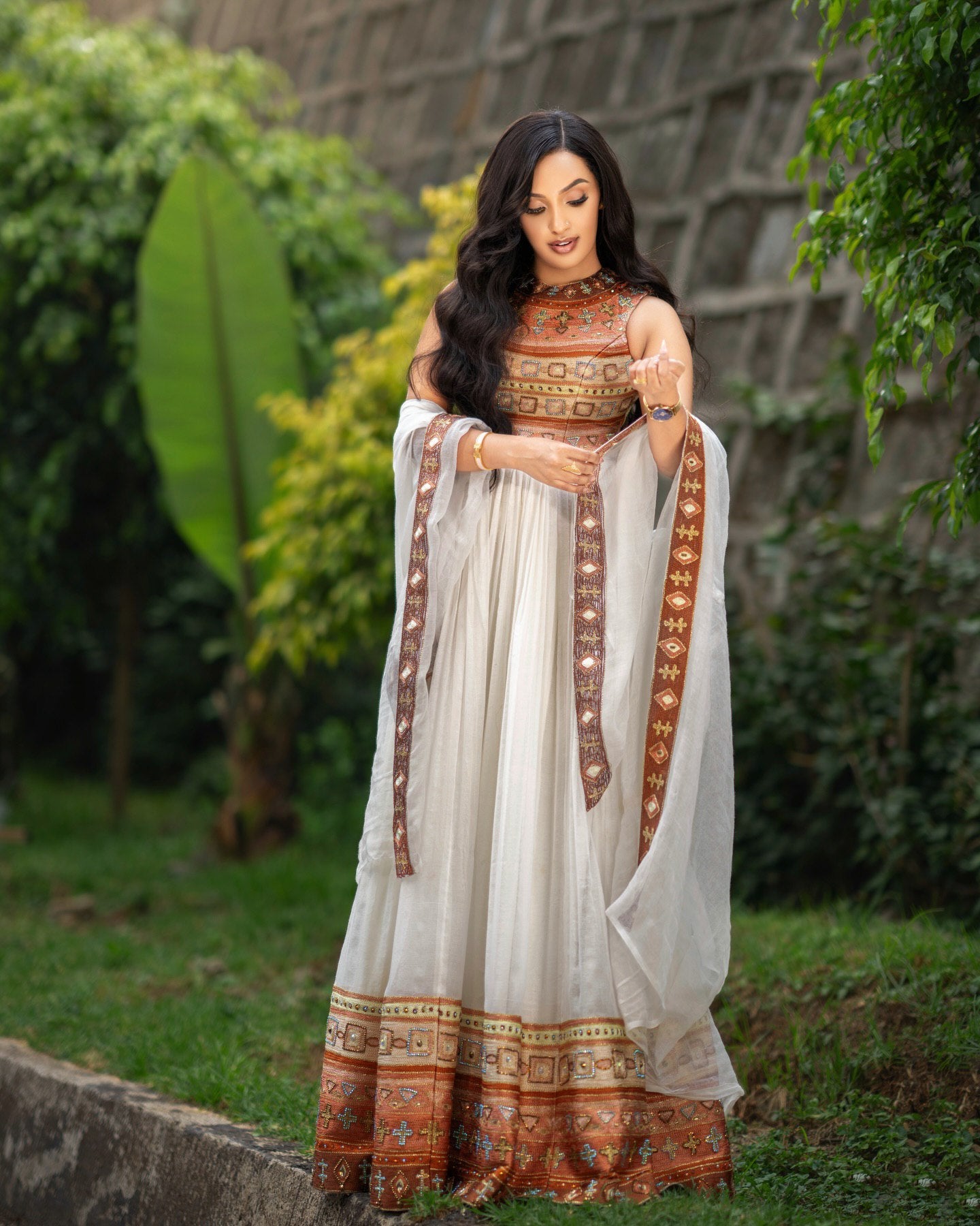 Sleeveless Ethiopian Wedding Dress Cultural  Habesha Dress Graceful Habesha Kemis For Wedding 605