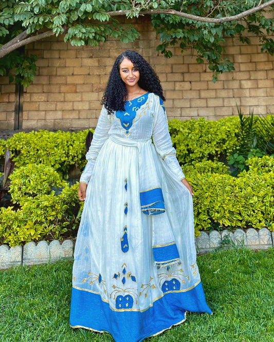Blue Woven Habesha Kemis | Habesha Traditional Dress