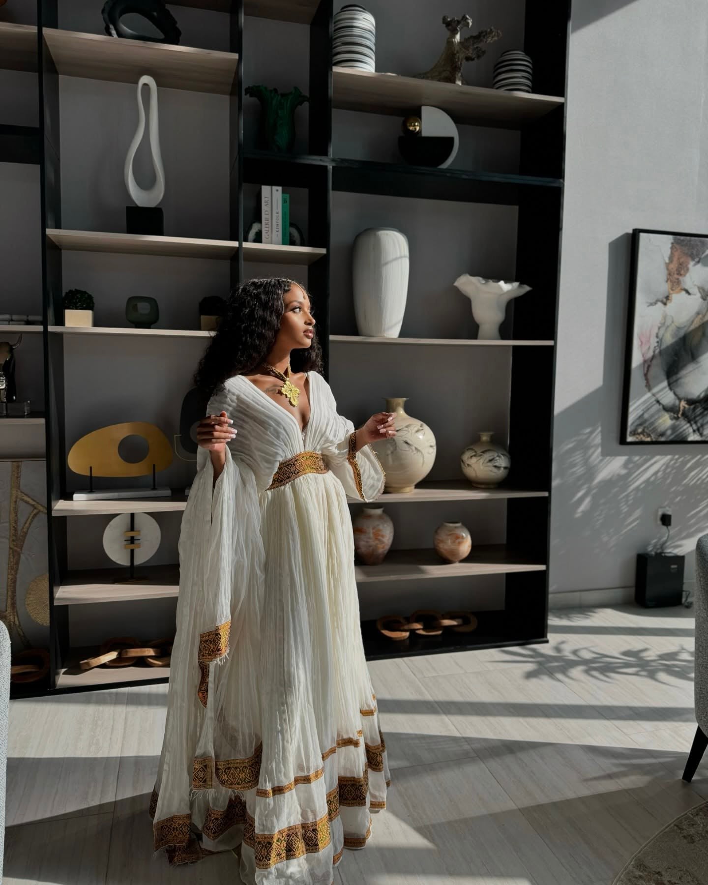 V-Neckline Habesha Kemis Beautiful Habesha Dress Timeless Ethiopian Traditional Dress 608