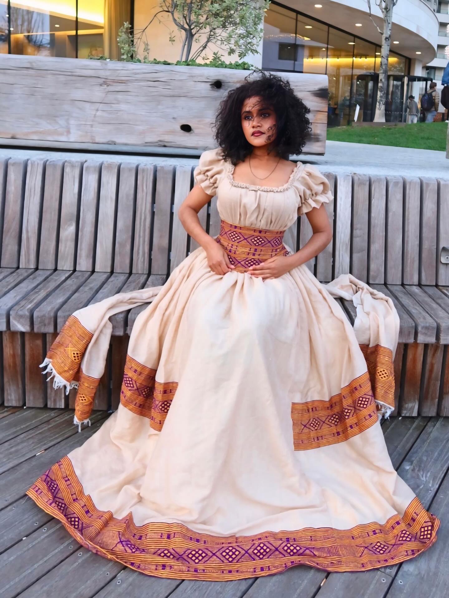 Traditional Ethiopian Dress with Woven Embroidery