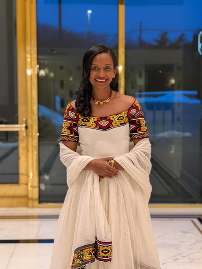 Off Shoulder Ethiopian Dress Multicolor Embroidery Habesha Dress Charming Habesha Kemis 613