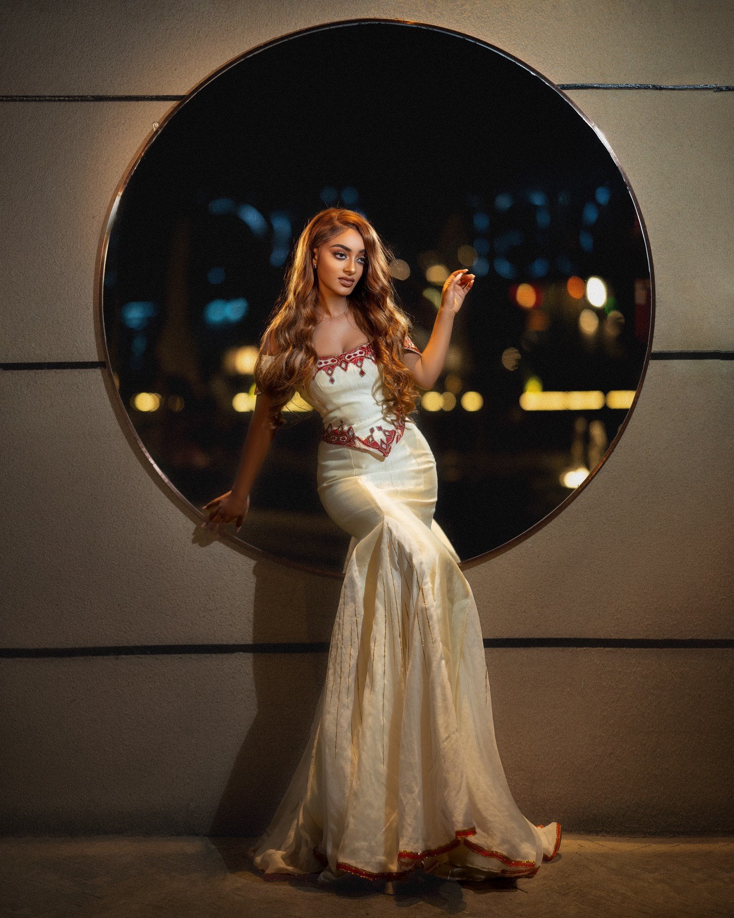 Off Shoulder Habesha Kemis Red Embroidery Ethiopian Wedding Dress