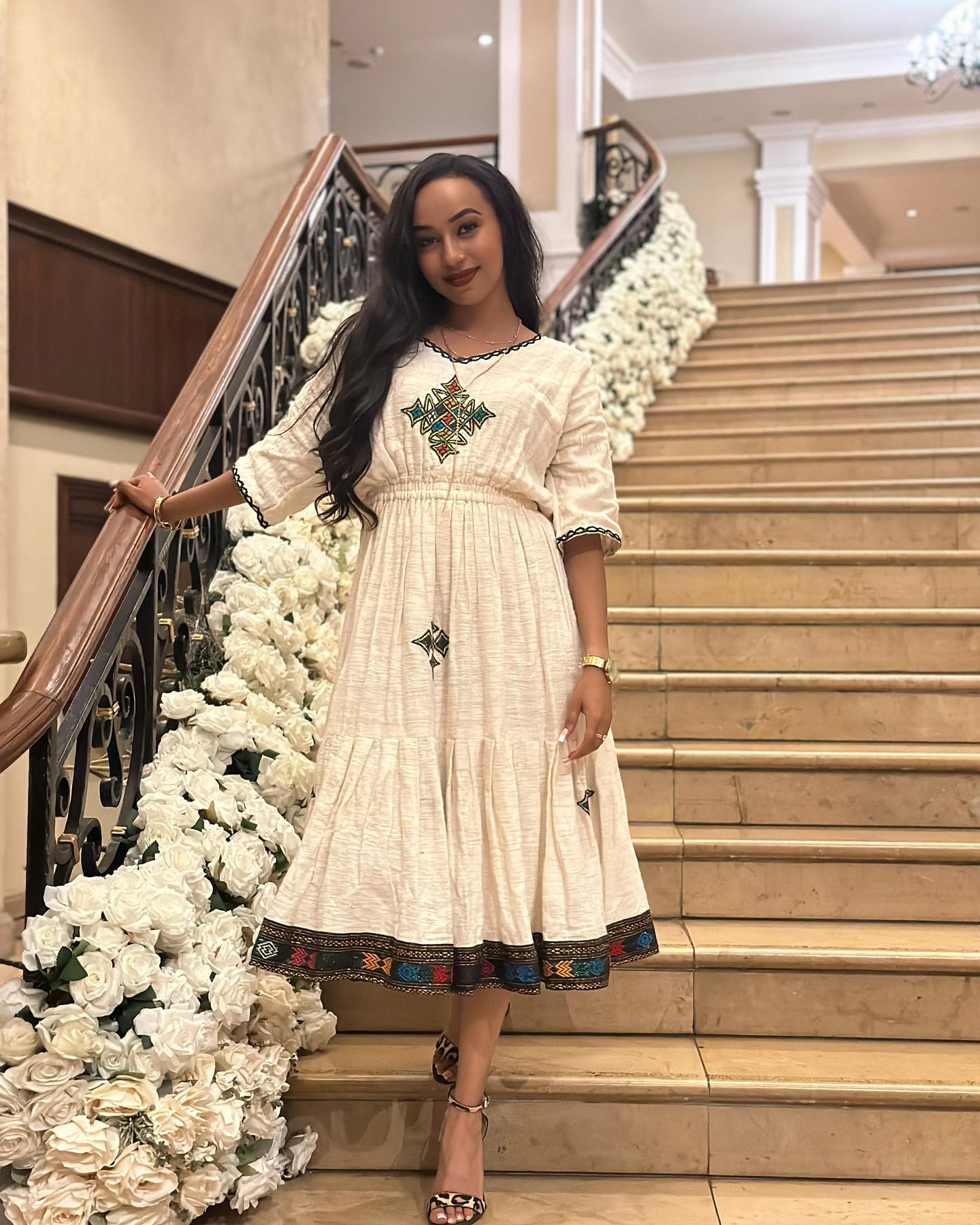 Cross Embroidery Habesha Dress Handwoven Ethiopian Clothing Stylish Habesha Kemis 640