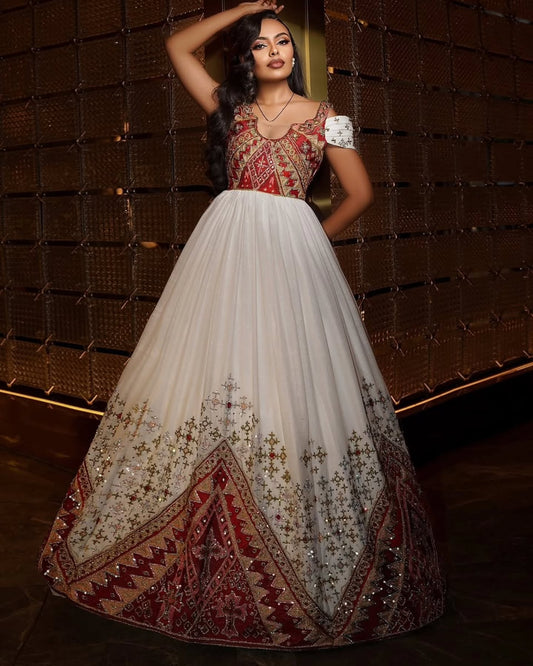 Long Sleeve Habesha Dress Multicolor Woven Traditional Ethiopian Style