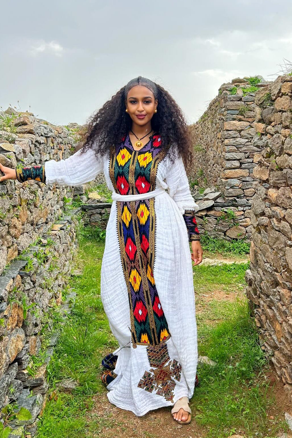 Long Sleeve Habesha Dress | Multicolor Woven Traditional Ethiopian Style