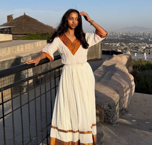 V-Neckline Timeless Habesha Kemis Habesha Dress