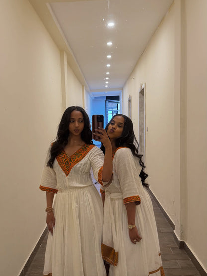 V-Neckline Habesha Dress Timeless Habesha Kemis Handwoven Ethiopian Dress 666