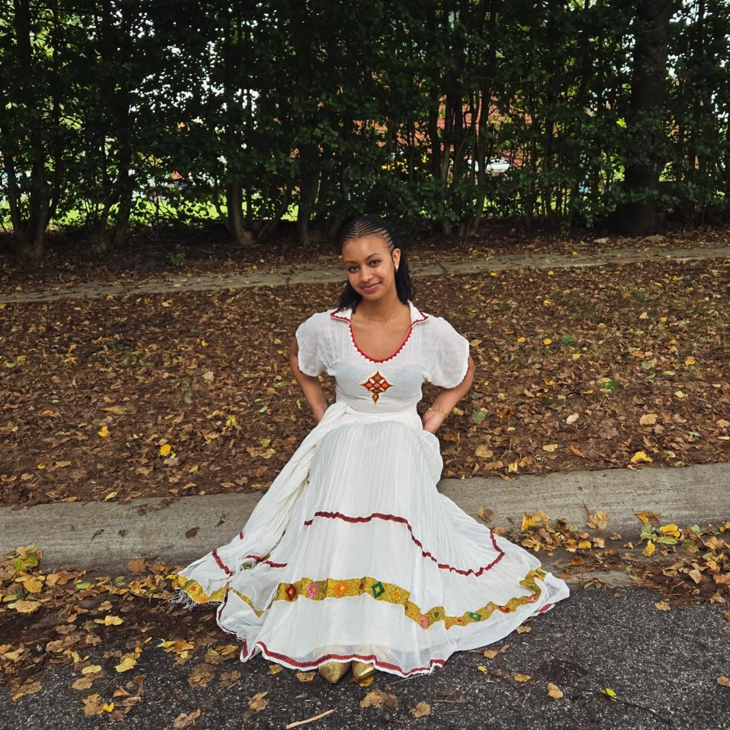 Short Sleeve Habesha Dress Red and Multicolor Embroidery