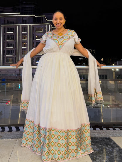 Short Sleeve Handwoven Habesha Dress Traditional Ethiopian Clothing