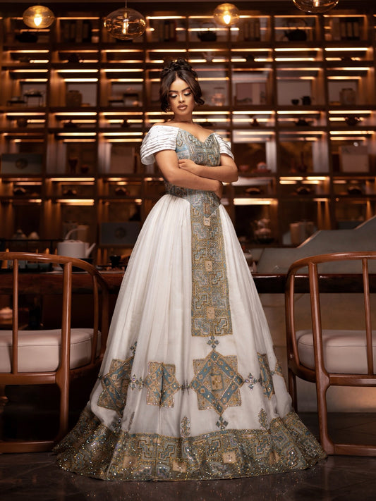 Luxurious Off-Shoulder Ethiopian Wedding Dress