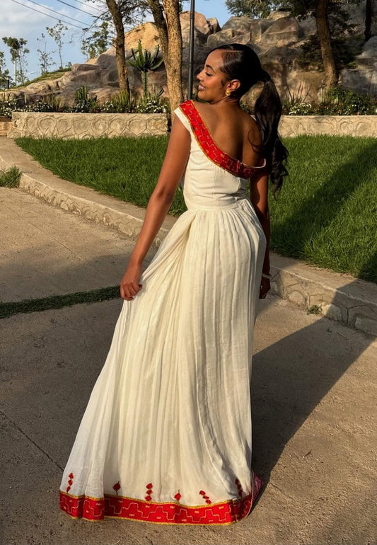 Backless Habesha Dress with Red Embroidery Beautiful Habesha Kemis