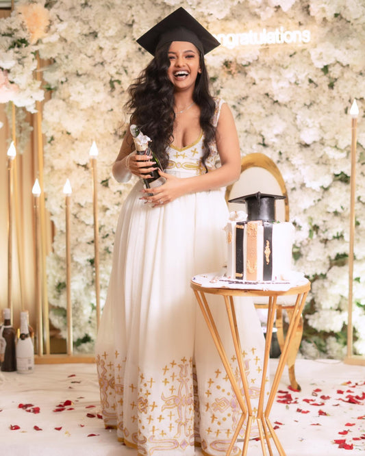  Habesha Dress White Habesha Kemis with Gold Embroidery