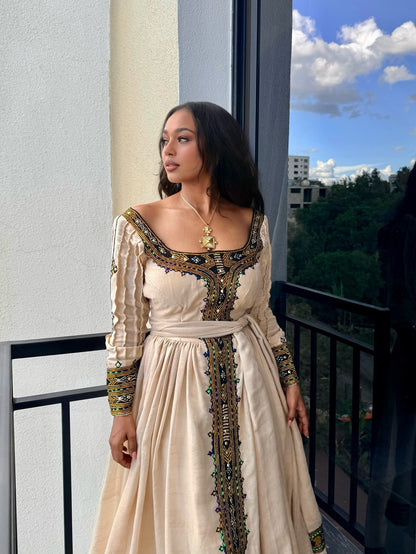 Multicolor Woven Habesha Dress Long Sleeve Habesha Kemis Classic Ethiopian Clothing 703