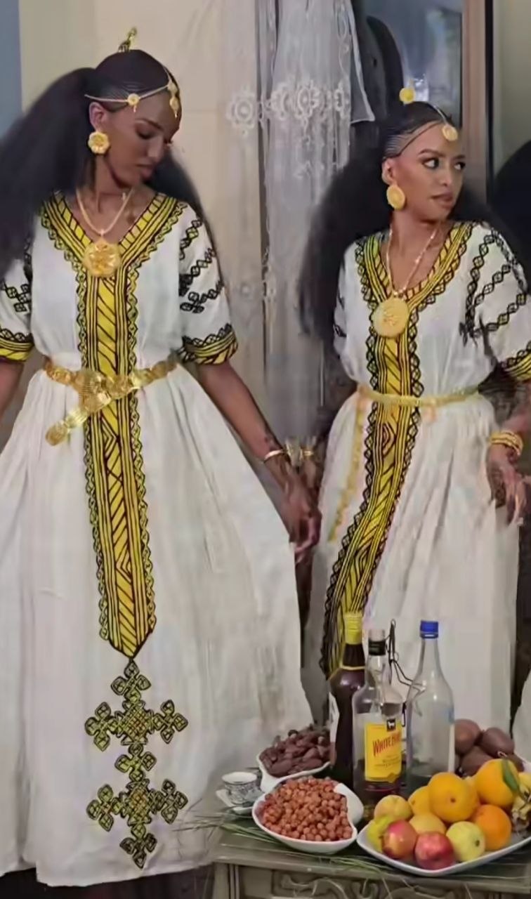 Golden Embroidery Habesha Dress Timeless Habesha Kemis Beautiful Ethiopian And Eritrean Clothing 712