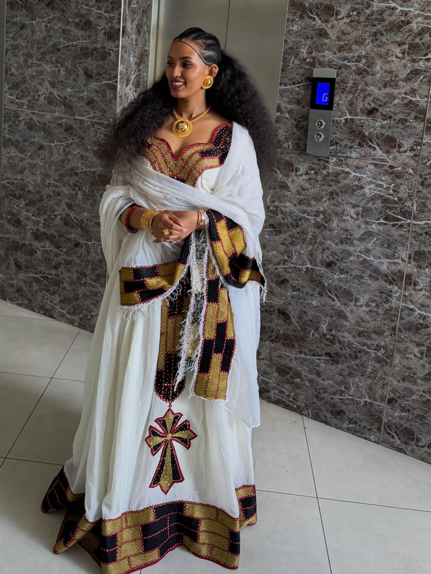 Golden & Black Embroidery Habesha Kemis Beautiful Ethiopian Clothing Graceful Habesha Dress 720