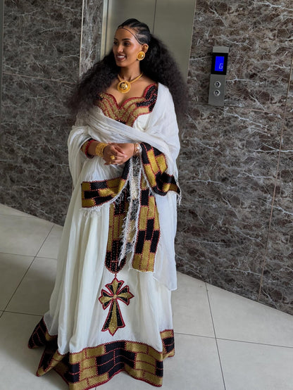 Golden & Black Embroidery Habesha Kemis Beautiful Ethiopian Clothing Graceful Habesha Dress 720