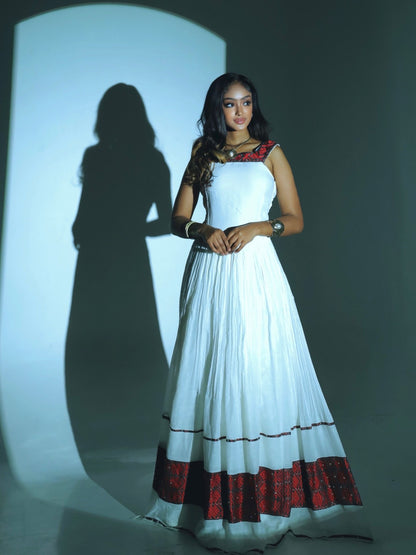 Sleeveless Habesha Kemis Traditional Ethiopian Clothing  Red Woven Accent Habesha Dress 721