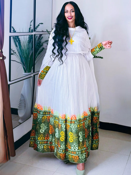 Multicolor Woven Habesha Kemis Timeless Ethiopian Clothing