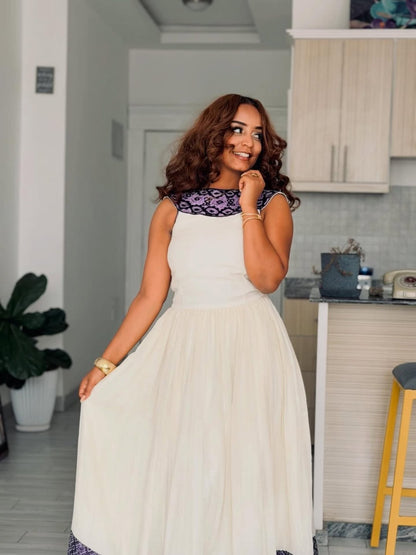 Sleeveless Habesha Kemis Purple Design Ethiopian Dress Ethiopian Traditional Dress For Special Event 733