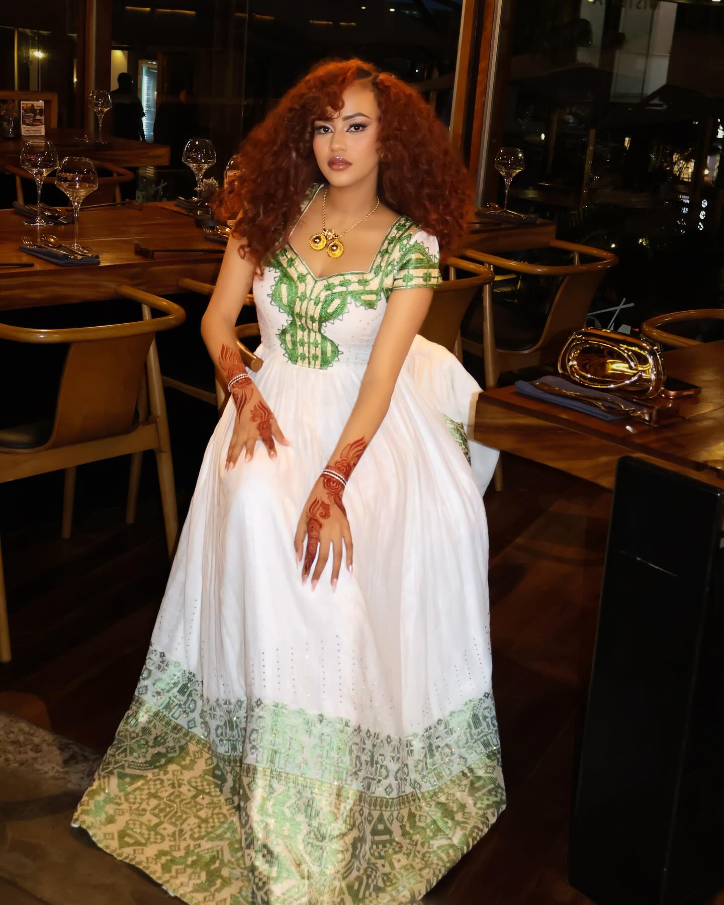 Green Woven Habesha Dress Short Sleeve Ethiopian Clothing