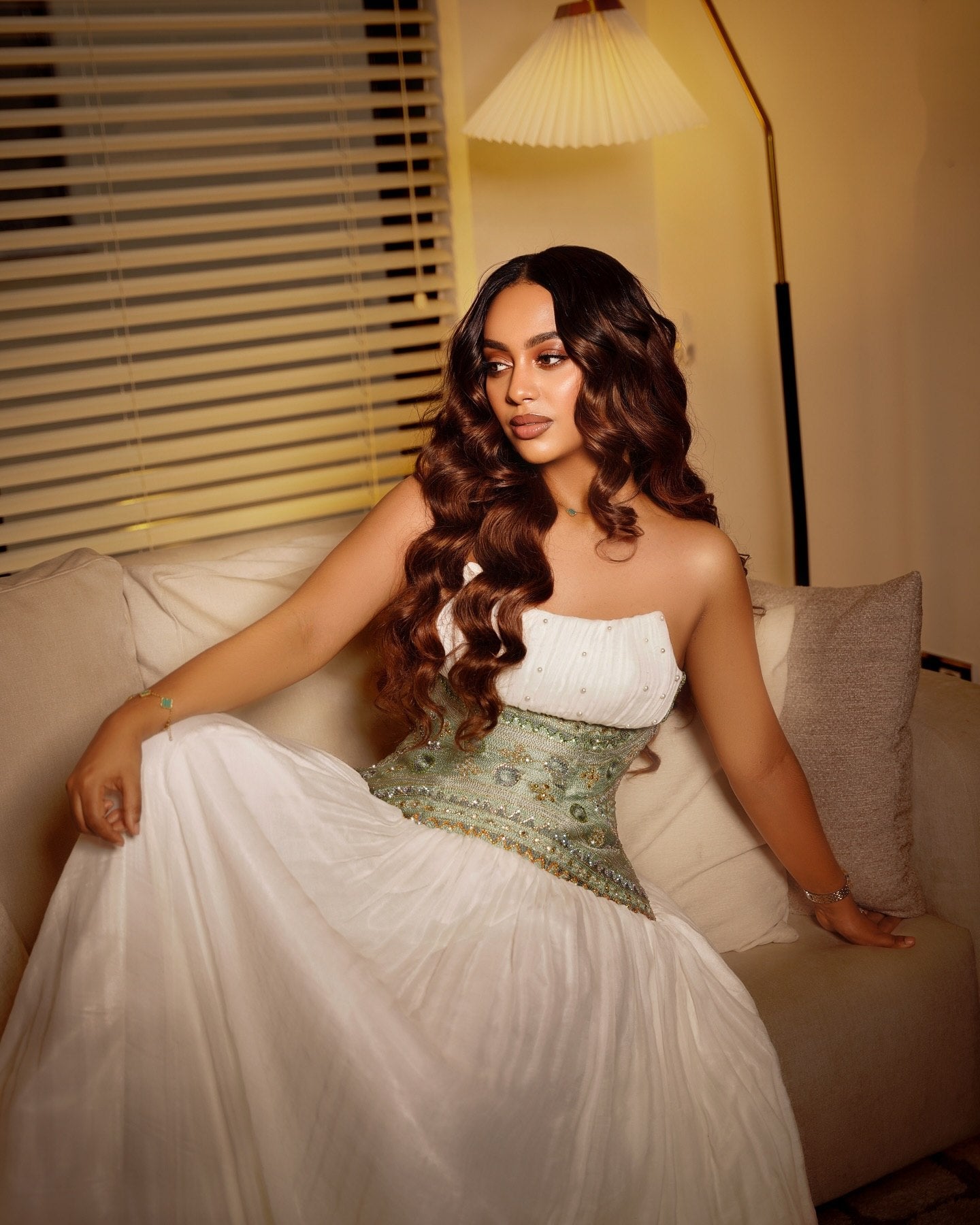 Strapless Habesha dress elegant white habesha kemis with green woven detail timeless Ethiopian traditional clothing 738