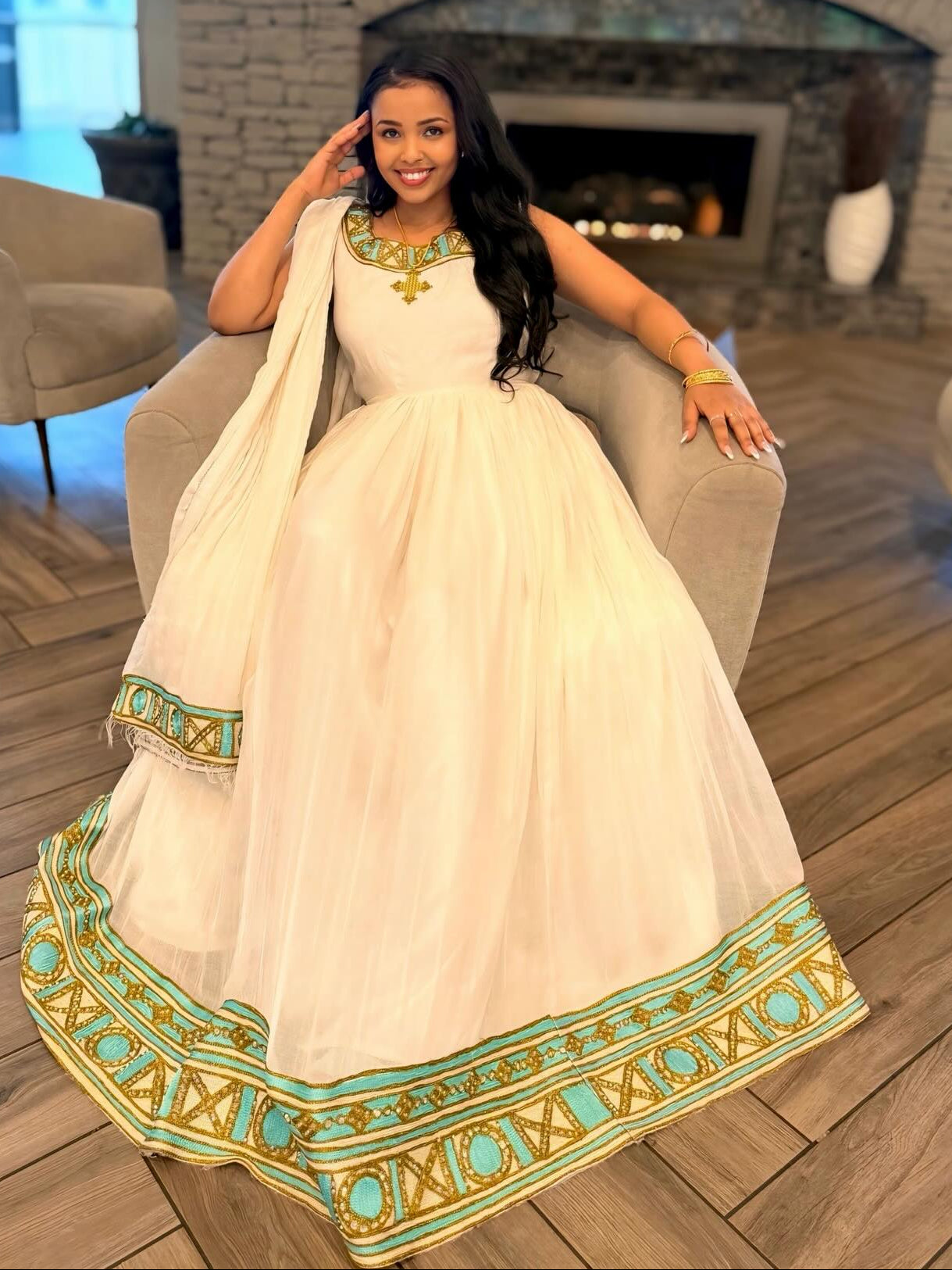 Timeless Ethiopian Clothing Elegant Habesha Kemis & Habesha Dress Gold Design
