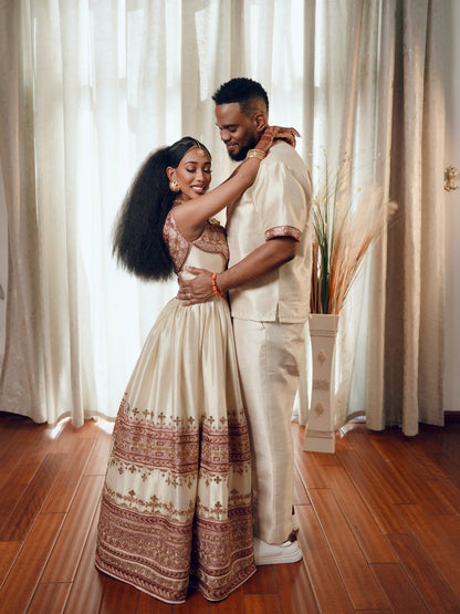 Couple Ethiopian Clothing Matching Habesha Kemis & Men's Set Traditional Ethiopian Clothing 753