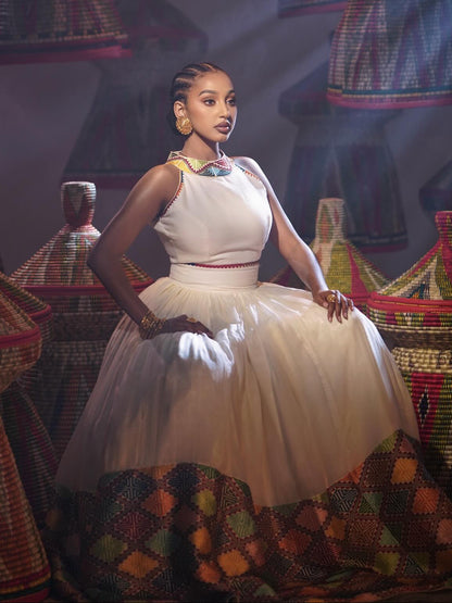 Traditional Ethiopian Clothing Sophisticated Eritrean Dress with Artistic Habesha Kemis Design 762