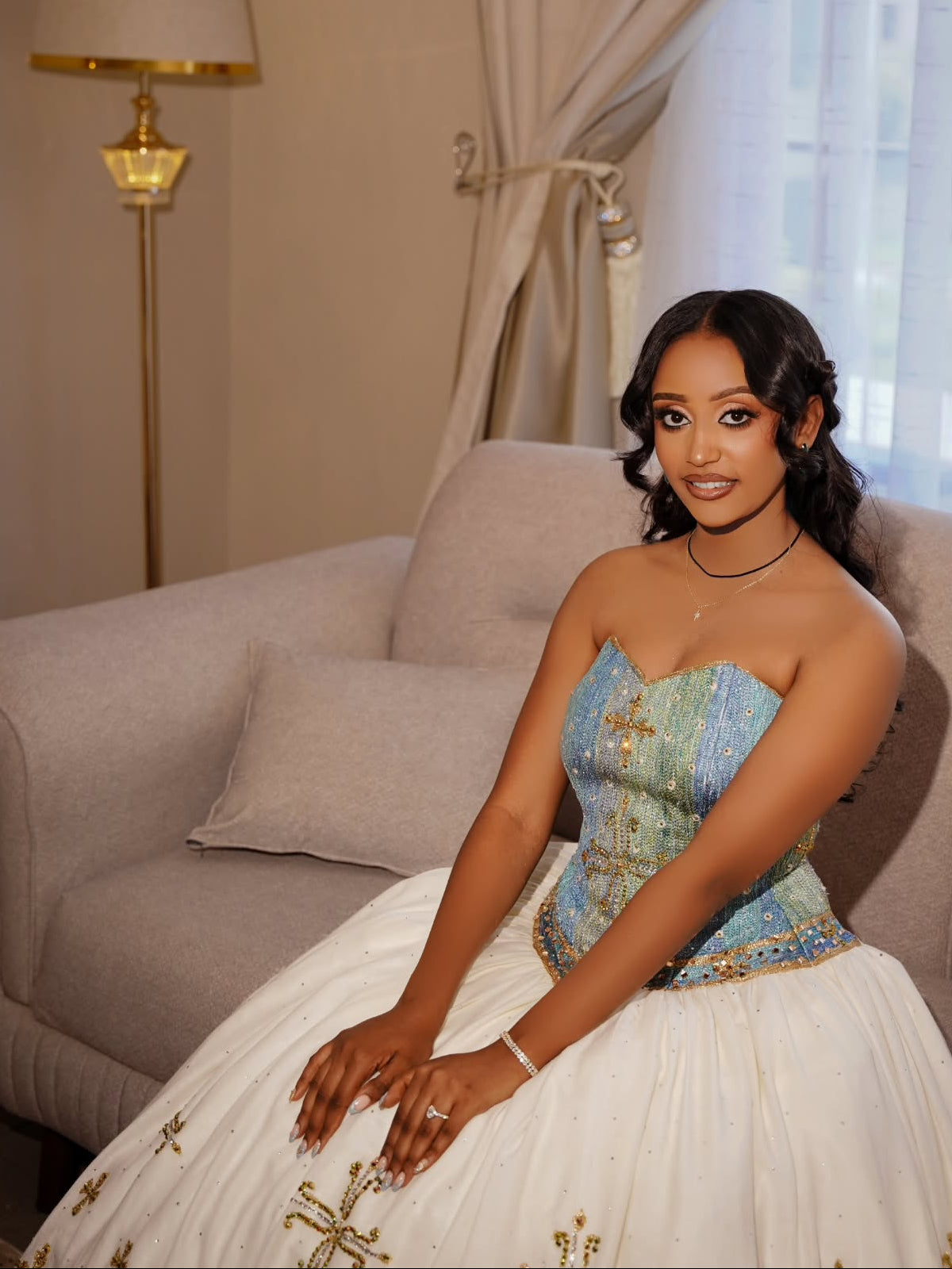 Traditional Ethiopian Wedding Dress Stylish Eritrean Dress Green and Blue Cultural Embroidery Habesha Kemis 764