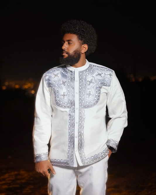 Traditional Ethiopian Men’s Wear Silver Embroidery Shirt 