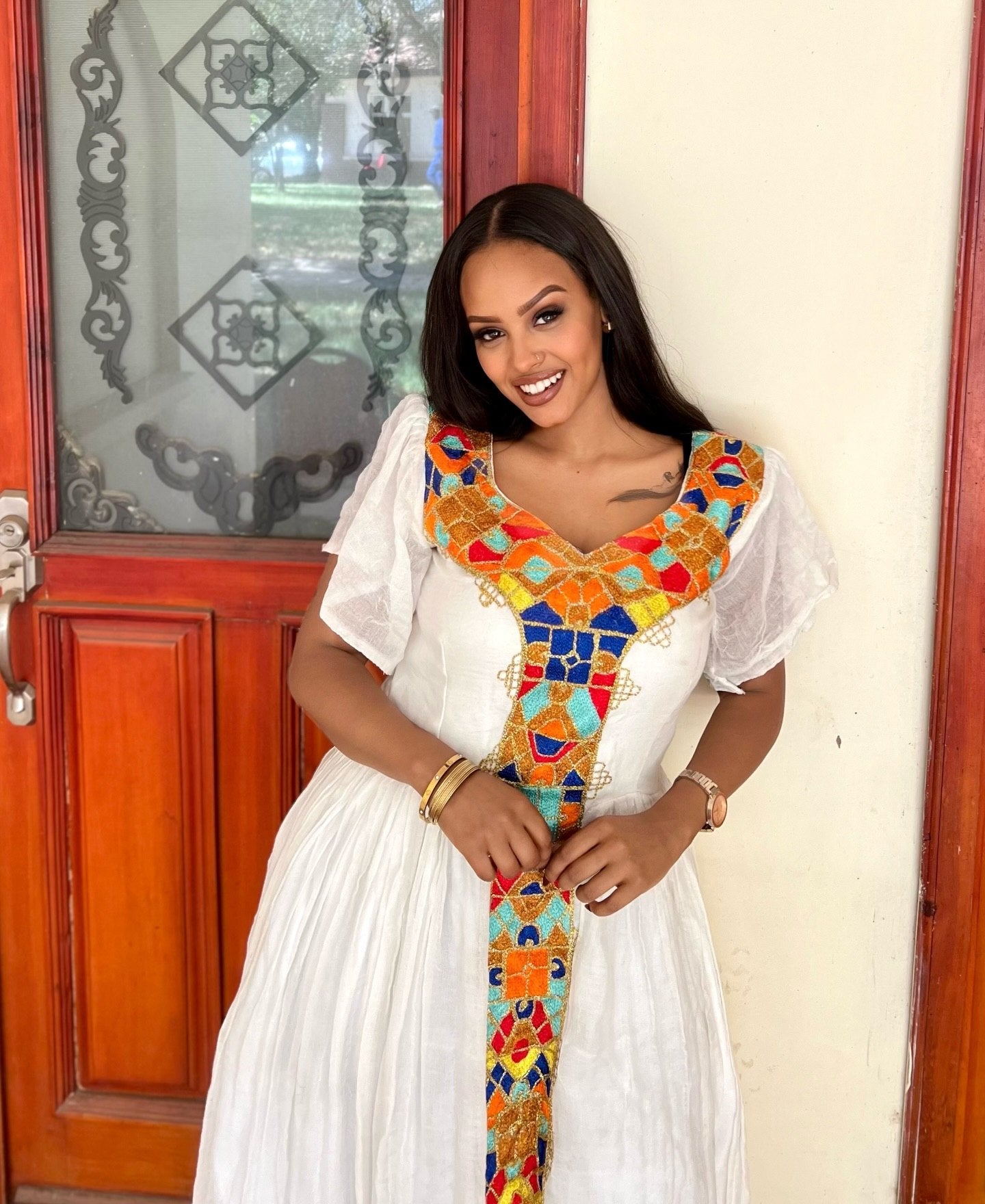 Short Sleeve Habesha Dress Multicolor Embroidery Habesha Kemis Traditional Ethiopian Clothing 886
