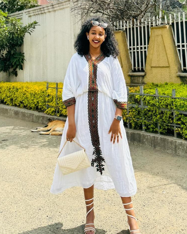Casual Habesha Dress Black Embroidery Habesha Kemis Traditional Ethiopian Clothing 889