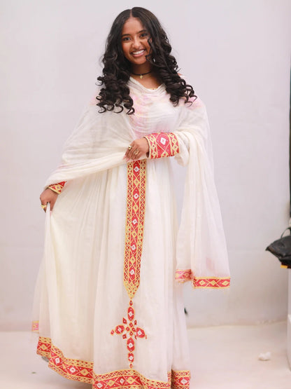 Royal Crimson Embroidered Habesha Kemis Ethiopian Heritage Ceremony Dress Striking Red And Gold Habesha Dress 917