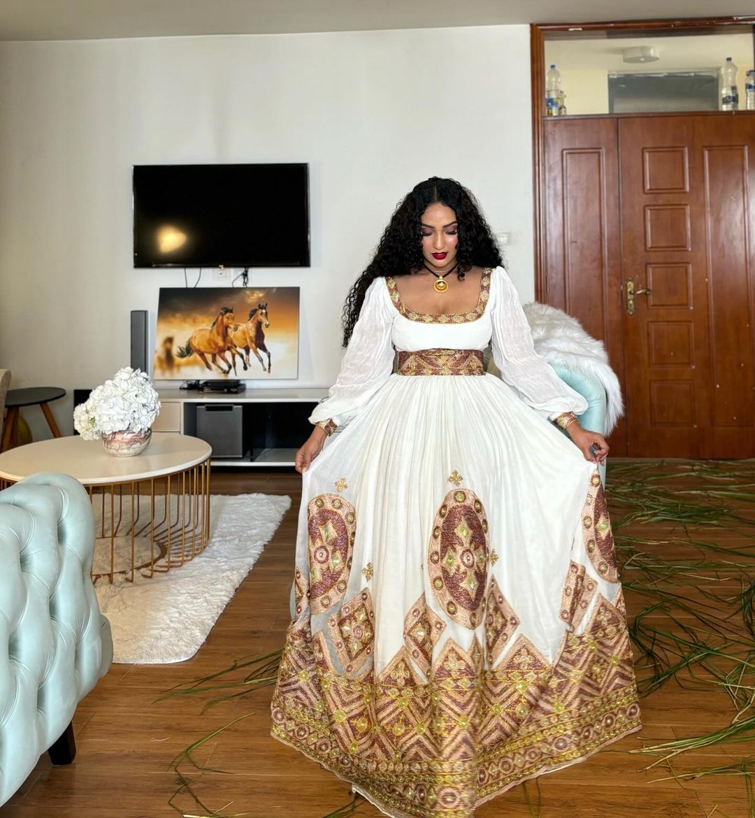 Beautifully detailed Habesha kemis handwoven habesha dress design