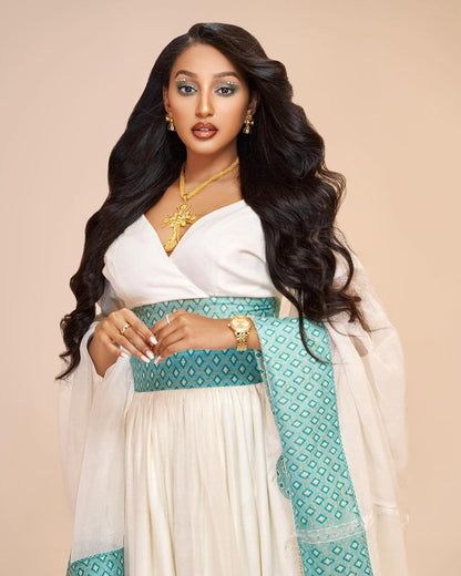 Modern majesty habesha dress blue design habesha kemis