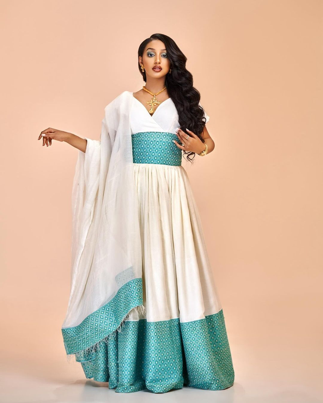 Modern majesty habesha dress blue design habesha kemis