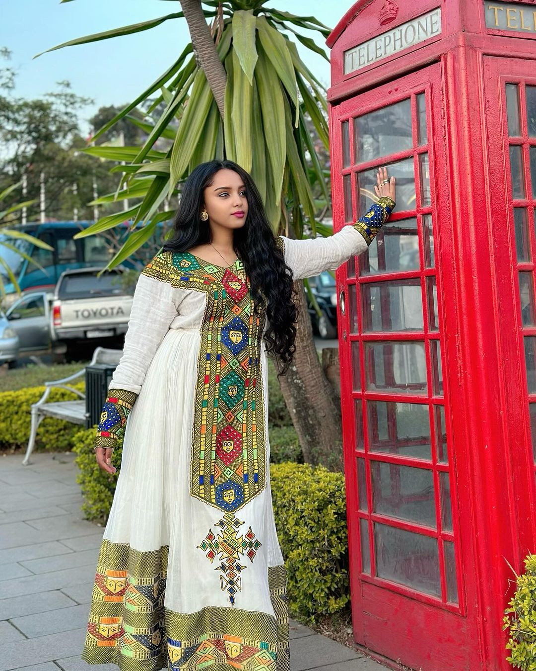 Verdant elegance habesha dress in menen fabric detailed pattern habesha dress