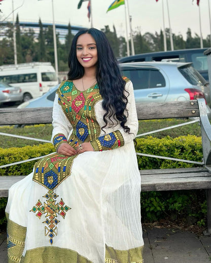 Verdant elegance habesha dress in menen fabric detailed pattern habesha dress