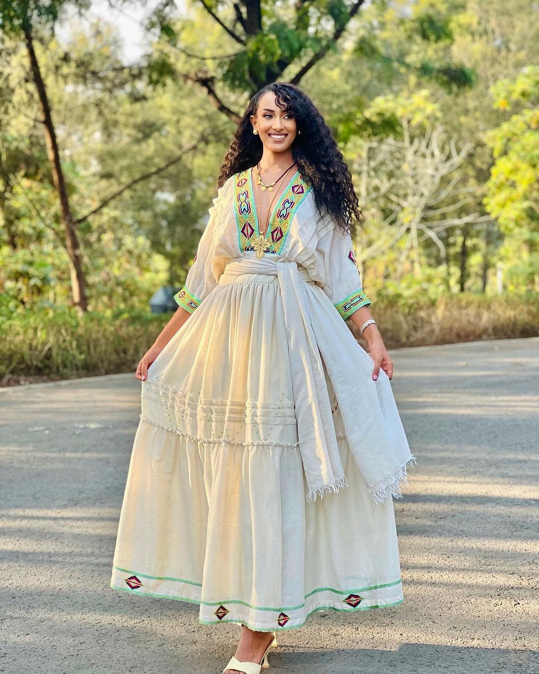 Radiant Sophistication: Lemon Green Cotton Habesha Kemis, a Modern Mar ...