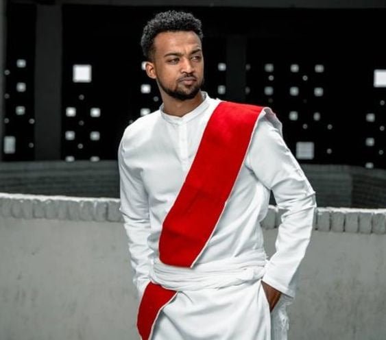 Jano: Red Tilet Elegance in Habesha Men's Fashion