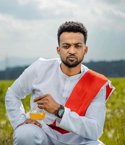 Jano: Red Tilet Elegance in Habesha Men's Fashion