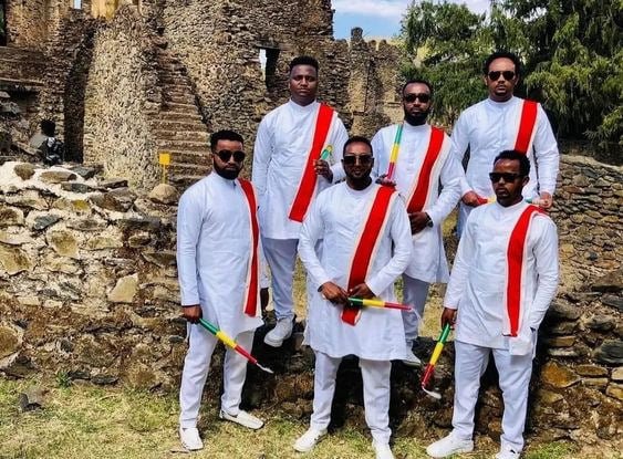 Jano: Red Tilet Elegance in Habesha Men's Fashion